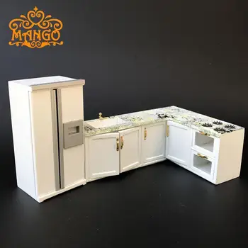 1:12 Lėlių Miniatiūrinės virtuvės baldų Mados dovana, Baltas visas, virtuvė, viryklė, šaldytuvas Nemokamas Pristatymas