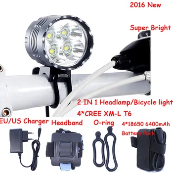 5000 Liumenų 4T6 Žibintų 4 x CREE XML T6 LED Bike Bicycle Light & LED Šviesų Žibintai,6400mah Įkraunama baterija