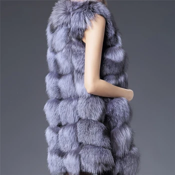Nekilnojamojo Lapės Kailio Liemenė Moterims 2017 Naujas Mados Originali Fox Fur Coat Gilet Ilga Striukė Žiemą Rusijos Tikras Natūralus Lapės Kailio Liemenės, Paltai
