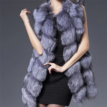 Nekilnojamojo Lapės Kailio Liemenė Moterims 2017 Naujas Mados Originali Fox Fur Coat Gilet Ilga Striukė Žiemą Rusijos Tikras Natūralus Lapės Kailio Liemenės, Paltai