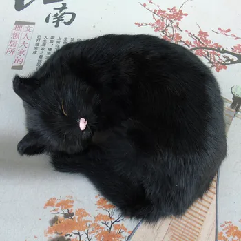 Naujas modeliavimo miega katė gyvas rankdarbių juoda katė modelis dovana, apie 25x20x11cm