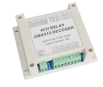 2016 aukštos kokybės 1 vnt DMX-RELAY-4CH dmx512 relės dekoderis valdytojas naudoti led lempos, led juostelės žibintai įvesties AC110-220V
