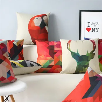 Papūgos, Paukščiai Elnias spalvinga Namų Tekstilės Pagalvėlių Apvalkalus Dekoratyvinis seat automobilių lino mados Geometrinis raudona užvalkalas almohada sofa