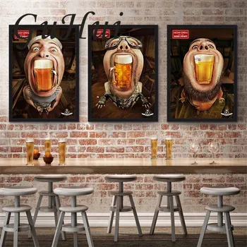 Modernus retro bar pub dekoro meno plakatas juokinga alaus vyrai, drobė, tapyba gyvenimo kambario sienos nuotraukas de quadros parede para salė