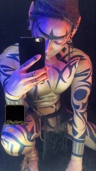 Helovinas Raumenų vyras DJ DS Kostiumas naktiniame klube Bar Vyrų šokėja Polių šokio spektaklis drabužius 3D spausdinimo leotard ruožas jumpsuit