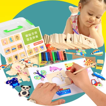 Nemokamas pristatymas Vaikai Piešimo Žaislų Rinkinys/Dažų Mokymosi Sąsiuvinis/Dažymas Sąsiuvinis žaislų, Kūdikio medinis žaislas medienos švietimo žaislai