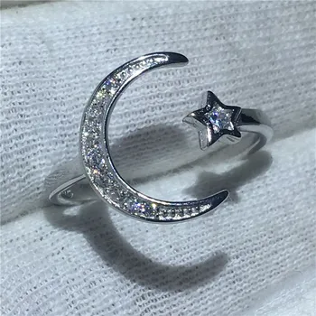 Choucong Moon Star Papuošalai Realių Soild 925 sterlingas Sidabro žiedas AAAAA Cirkonis Dalyvavimas Vestuvių Juostoje Žiedai, Moterims, vyrams