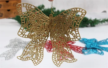 Kalėdų eglutės papuošalus Lipni lankas-mazgas kalėdų ornamentu Blizgučiai milteliai Modeliavimas tuščiaviduriai Kalėdos drugelis pakabukas dydis 22X23cm
