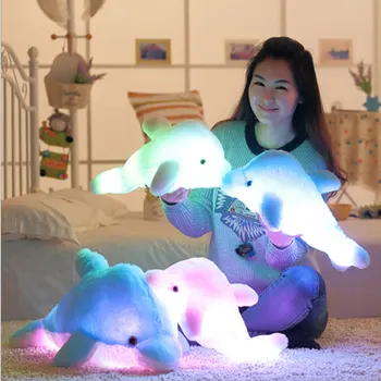 YunNasi 45cm Kimštiniai Žaislai, Minkšti Naktį Šviesos diodų (LED Delfinų Žaislai Vaikams Žėrintis Pliušas Pagalvės Gimtadienio Dovana Lėlės Vaikams Mergaitėms