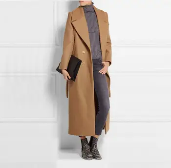 Naujas Žiemos Moterys Paprasta Kašmyras Maxi Ilgas dizaino Kailis Moterų Vilnonių viršutinių drabužių siuvimas