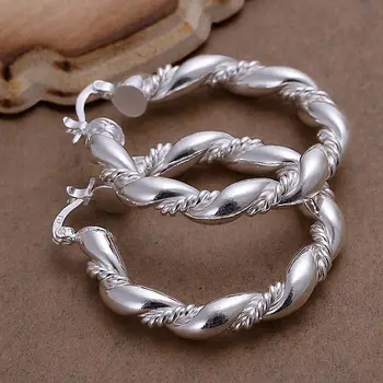 Mados sidabro padengtą Auskarai Moterims 925 papuošalai sidabro padengtą Moterų Susukti Žiedas, Auskarai E156 /WZJMJLQFE156