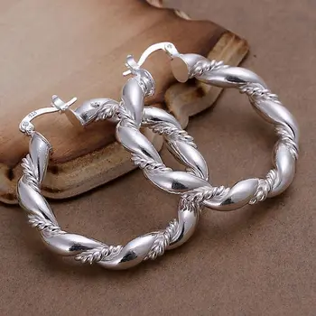 Mados sidabro padengtą Auskarai Moterims 925 papuošalai sidabro padengtą Moterų Susukti Žiedas, Auskarai E156 /WZJMJLQFE156