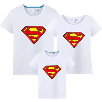 1 vnt Karšto Supermenas Šeimos Atitikimo T marškinėliai Kokybės Medvilnės Vasaros Stiliaus Motina ir Dukra Tėvo ir Sūnaus Drabužius, Print T-shirt