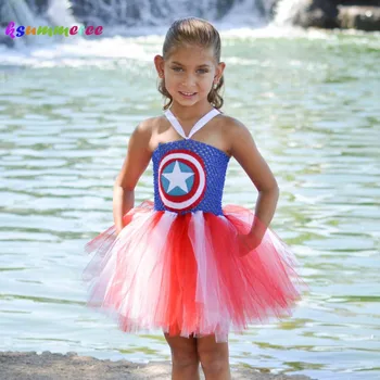 Kapitonas Amerika Įkvėpė Helovinas Mergina Tutu Suknelė Vaikai Superhero Suknelė Vaikų Cosplay Kostiumas Šalis