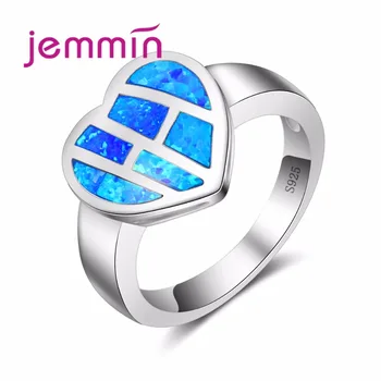 Jemmin 925 Sterlingas Sidabro Moterų Vestuvių Žiedai Bague Širdies Formos Mėlynos Ugnies Opalas Žiedas Femme, Mados Juvelyrika Dovana