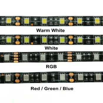 DC12V 5m 5050 LED Juosta 60LED/m, Balta / Šiltai Balta / RGB Juoda PCB Juostelės