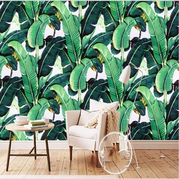 Beibehang Užsakymą Sienos Tapetai Europos Retro Stiliaus Rankų Dažytos Atogrąžų Augalai, Bananų Lapai Sielovados Tapetai, 3D behang