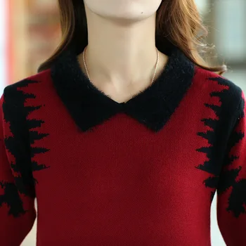 Nauja rudens ir žiemos atvartas megztinis moteriška sustorėjimas didelio dydžio moterims, ilgai skyriuje, purus vilnos megztinis dugno