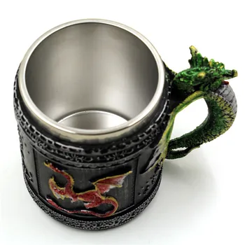 3D Dragon Puodelis Maišytuvas Taurės Dvigubos Sienelės, Nerūdijančio Plieno Canecas Kavos Puodelio, Puodelis Naujovė Viduramžių-Dvigubos Sienelės iš Nerūdijančio Plieno (00353)