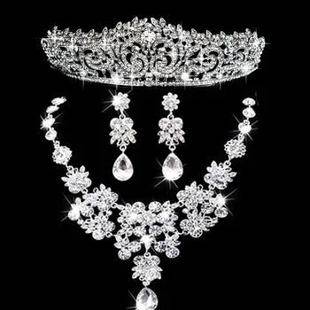 Joias Da Princesa Festa de Casamento Da Tiara da Coroa da noiva Acessorios Romanticos Brincos crystal Tiara
