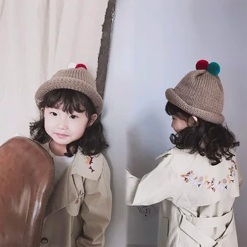 MILANCEL 2017 m. Vaikų Mergaičių Megzti Skrybėlę Mielas Skrybėlę Vaikams Mergaitėms Kamuolys Megzti Kūdikių Kepurės Berniukams, Mergaitėms Bamblys Nėrimo Beanins