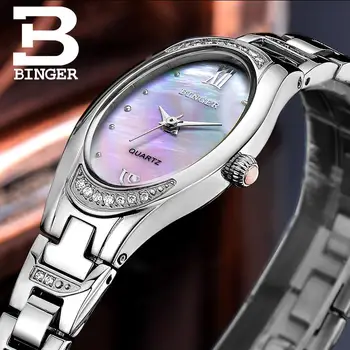 Šveicarija Binger moterų laikrodžiai mados prabangus laikrodis kvarcinis safyras visą nerūdijančio plieno Laikrodžius B-3022L