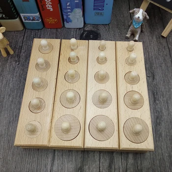 JaheerToy Montessori Švietimo Žaislas, Žaislai Vaikams, Cilindrų Lizdas Geometrinis Surenkant Blokus Medienos rankenos Naudotis