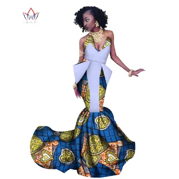 Iki 2017 m. Vasaros Afrikos Suknelė Moterims Undinė Ilgos Suknelės Oficialią Ankara Mados Suknelė Afrikos Medvilnės Spausdinti Vaškas Suknelė WY1300