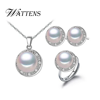 WATTENS Naujas Mados natūralių Perlų komplektas, papuošalų rinkiniai perlų karoliai pakabukas žiedas, auskarai moterims , vestuvės juvelyrika,Meilės