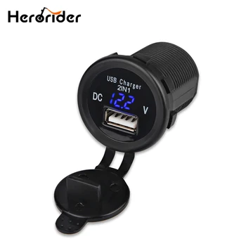 Herorider Vandeniui 12V 2.1 USB Automobilinis Įkroviklis Motociklo 2in1 USB Telefono Kroviklis, Led voltmeter Adapteris Automobilinis-Kroviklis 12v