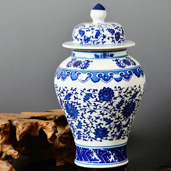 Antikvarinis Mėlynos ir Baltos spalvos Porceliano Lotus Bendrojo Bakas Imbieras Stiklainius Namų Dekoravimo Jingdezhen Keramikos Vaza Apdaila