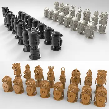 Minions_chess 3D modelis 4 ašis apskritas schema 3D išdrožtos skulptūros cnc mašina STL failo