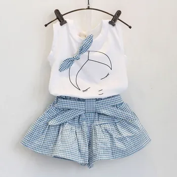 Naujas 2016 m. vasaros baby girl drabužių Rinkiniai mados Medvilnės spausdinti shortsleeve marškinėliai ir sijonai mergaitėms, drabužiai