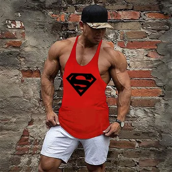 Raumenų vaikinai Prekės Supermenas Salėse tankų Mens Fitneso medvilnės Drabužius gyvūnų marškiniai (be Rankovių) Vyrų Sijos Kultūrizmo berankoviai Marškinėliai