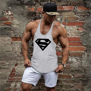 Raumenų vaikinai Prekės Supermenas Salėse tankų Mens Fitneso medvilnės Drabužius gyvūnų marškiniai (be Rankovių) Vyrų Sijos Kultūrizmo berankoviai Marškinėliai