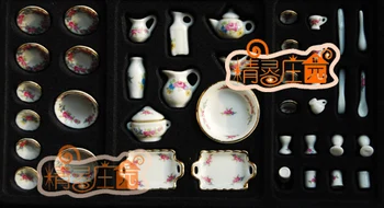 G05-X473 vaikams, kūdikių dovanų Žaislas 1:12 Lėlių mini Baldų Miniatiūriniai rement Keramikos elegancija rose Stalo 40pcs/set