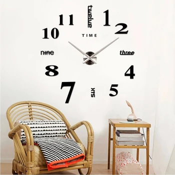 Laikas, anglų Raidės arabų Skaitmeninis Sieninis Laikrodis Šiuolaikinės 3D Frameless Didelis Sieninis Laikrodis Laikrodžiai 