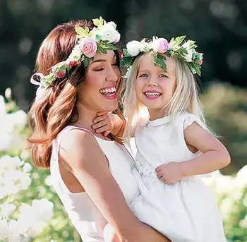 2017Mom ir man Gėlių ekrano užsklandą Vasaros Stiliaus Merginos Lankelis Gėlių Mama ir vaikas Atitikimo Girliandą Plaukų Aksesuarai