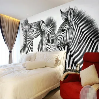 Beibehang papel de parede užsakymą foto tapetų Prabangos Kokybės HD Juoda ir balta zebras Menų draugiškas tapetai sienos freskos