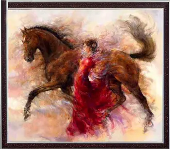 Siuvinėjimo Amatų DMC 14CT), jei panaudoto nemarginto Kokybės Skaičiuojami Kryželiu Rinkiniai Rinkinys tapyti Aliejumi Moteris ir arklių Deco Sienos Namus Rankų darbo