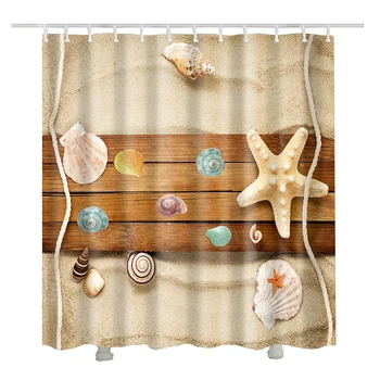 Jūros bangos paplūdimyje vonios užuolaidų, dušo užuolaidos kokoso medžio spausdinti cortina de banheiro 3d dušo užuolaidos jūros
