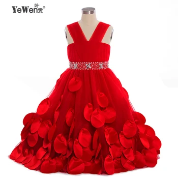 YeWen Princesė Kamuolys Suknelė raudonos spalvos, Gėlių Mergaičių Suknelės Vestuvėms ir Šalies 2018 tiulio Užsakymą Pirmos Komunijos Suknelė Suknelė Vaikams