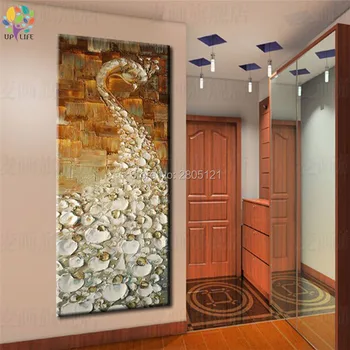Rankomis dažyti peilis naftos paveikslai tiršta tekstūra white peacock sienos meno 3D Reljefo namų puošybai paukščių drobė sienos nuotraukas