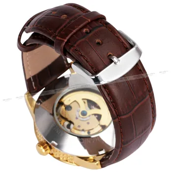 Prabangūs vyriški Skeletas Laikrodžiai NUGALĖTOJAS Prekės Vyrų Mechaninė Automatinė Rankiniai Laikrodžiai Visą Nerūdijančio Plieno Laikrodis Odinis Dirželis +BOX