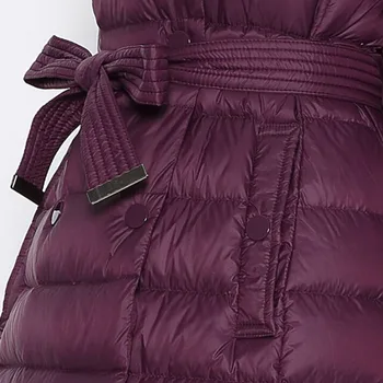 Europos Moterų Ultra Light Antis Žemyn Striukė Papildomą Ilgos Žiemos Puffer Coat su Gaubtu dvieiliai Slim Juostinės Parko viršutinių drabužių siuvimas