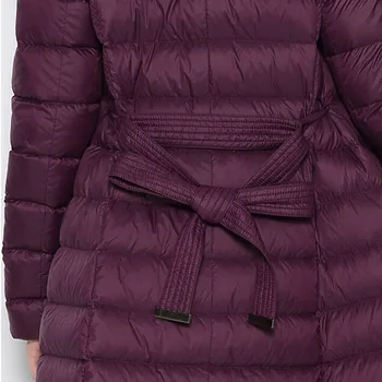 Europos Moterų Ultra Light Antis Žemyn Striukė Papildomą Ilgos Žiemos Puffer Coat su Gaubtu dvieiliai Slim Juostinės Parko viršutinių drabužių siuvimas
