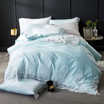 Prancūzijos romantika patalynės komplektas Vestuvių dovaną, medvilnės lovos užvalkalai 4pcs/set butas lapas antklode padengti Nėrinių užvalkalas karaliaus patalyne