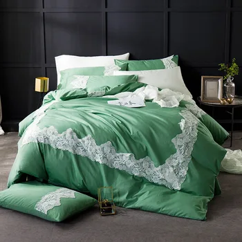 Prancūzijos romantika patalynės komplektas Vestuvių dovaną, medvilnės lovos užvalkalai 4pcs/set butas lapas antklode padengti Nėrinių užvalkalas karaliaus patalyne