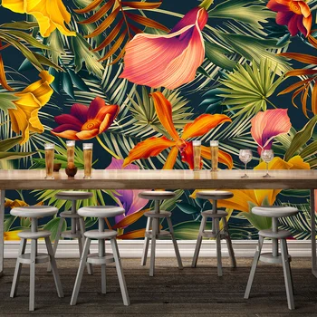Custom Sienos Freskos Tropinių Miškų Augalų, Gėlių, Bananų Lapų Fone Dažytos Gyvenimo Kambario, Miegamasis, Didelis Sieninis Sienos Popieriaus