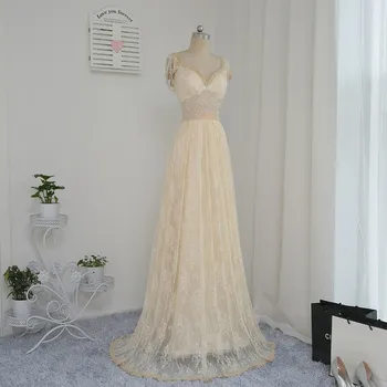 Vestido De Noiva 2018 Šampano Vestuvių Suknelės-line Bžūp Rankovėmis Puošnios Nėrinių Senovinių Vestuvių Suknelė Vestuvių Suknelės Realios Nuotraukos